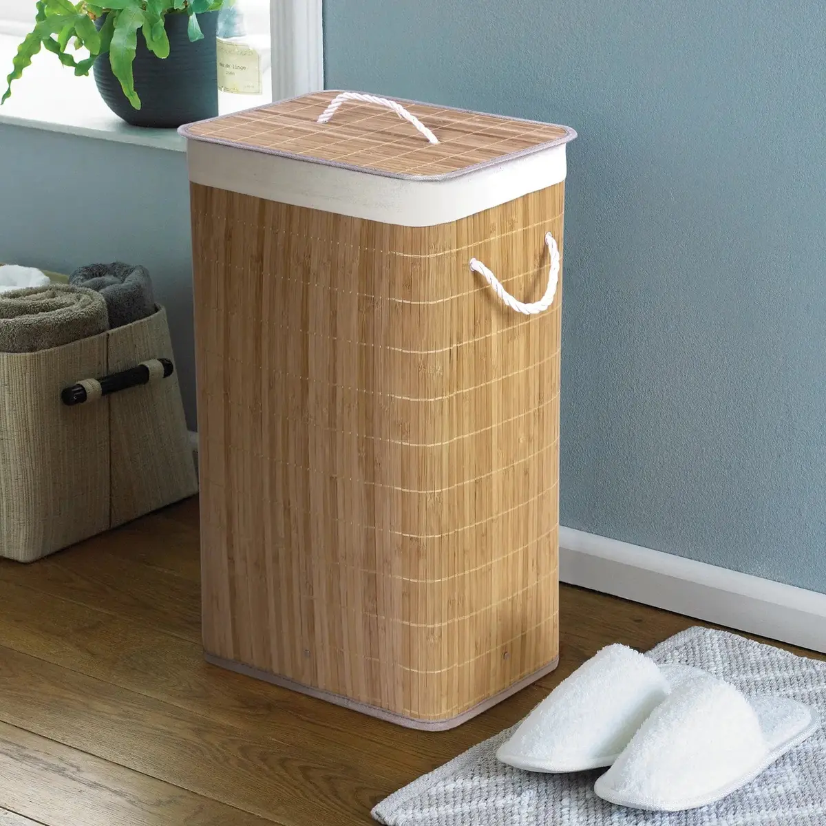 Natural Bamboo Laundry Basket Eco Friendly Hamper Rectangle 60Cm 1
