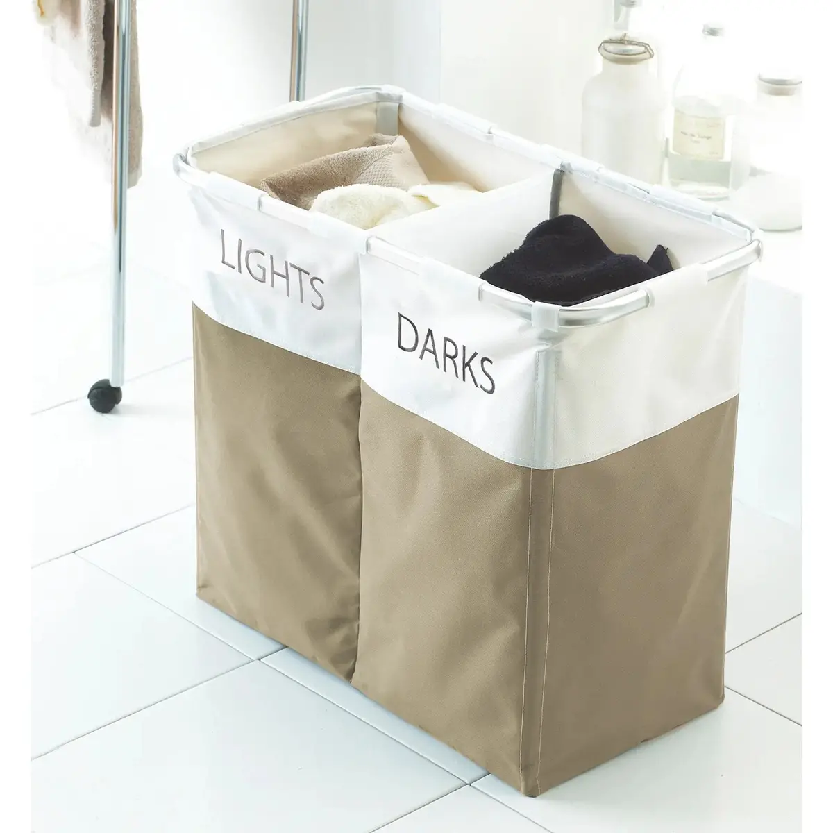 Laundry Hamper Separate Lights Darks Clothes Sorter Folding 62Cm 2
