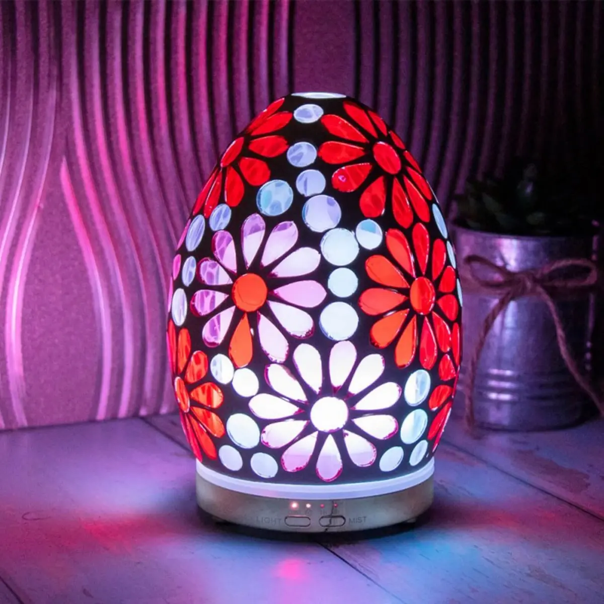 Aroma Humidifier Flower Mosaic Egg Colour Change Led Light 16Cm 1