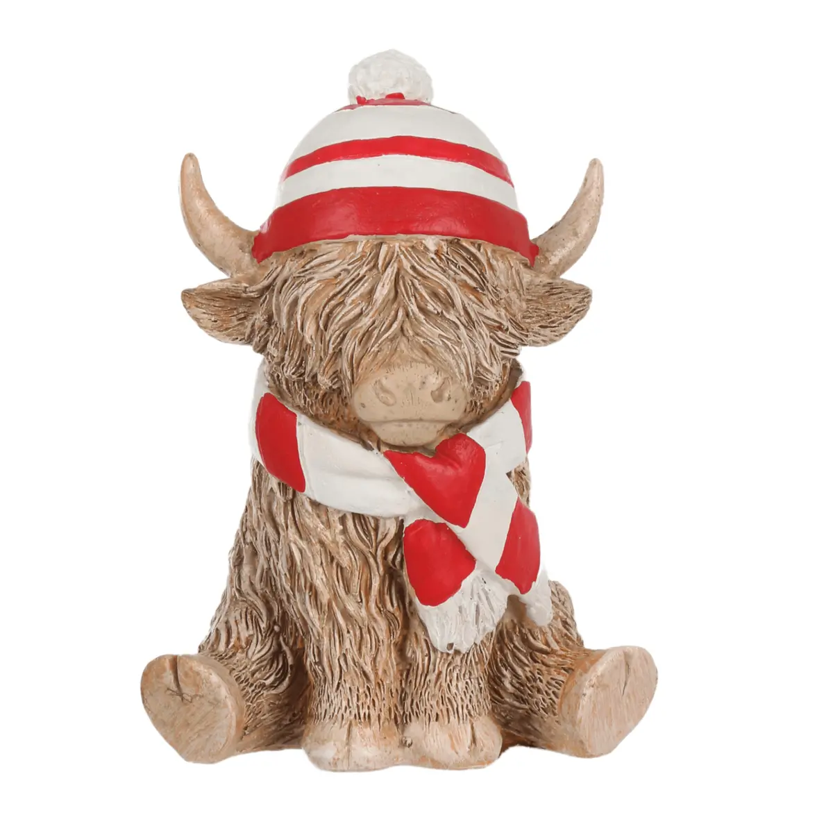 Happy Highland Cow Ornament Football Stripes Hat Scarf 12Cm 2