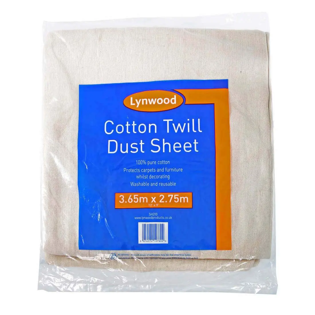 Lynwood Dust Sheet Pure Cotton Twill Reusable 3.65 X 2.75M 1