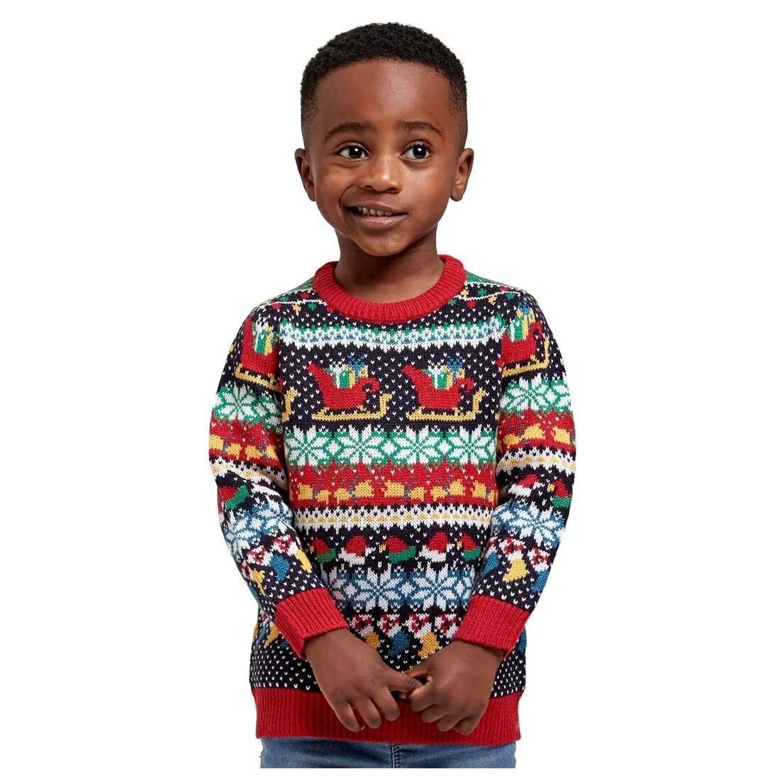 Kids Christmas Jumper Multi Colour Xmas Icon Knit Pattern 1