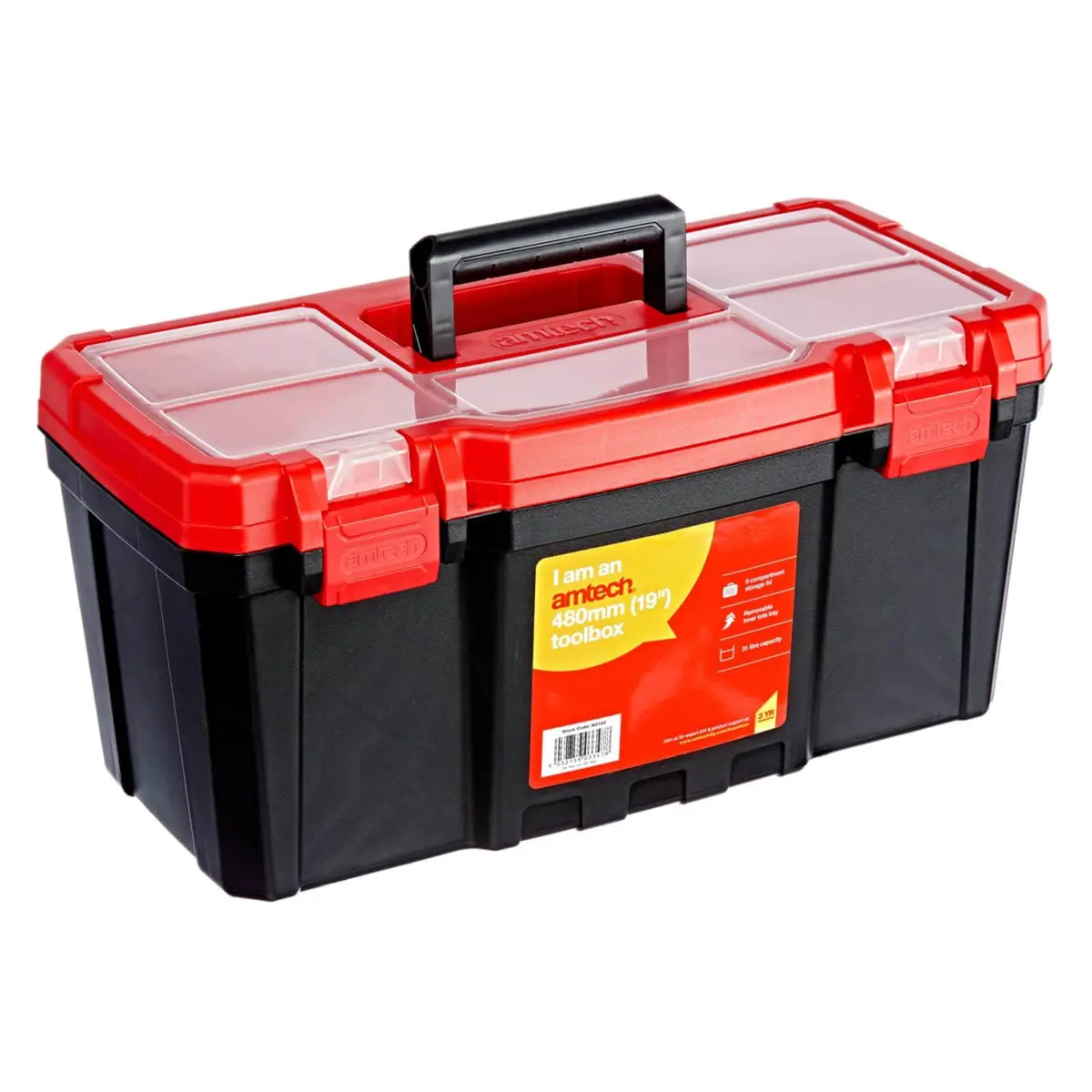 Amtech 19" Tool Box With Double Clip Closure Black/Red 1