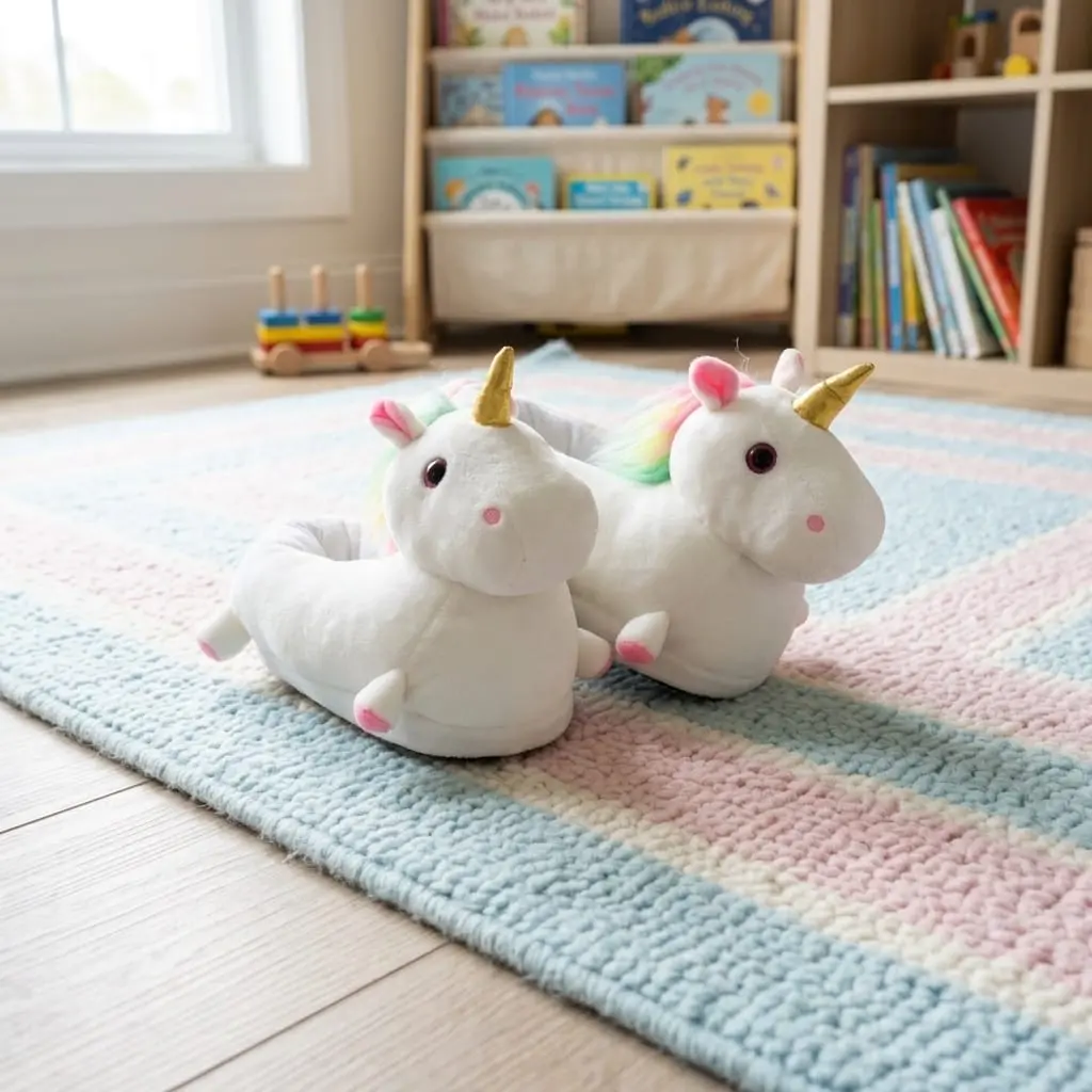 Kids Soft White Non-Slip Unicorn Novelty Slippers One Size 1