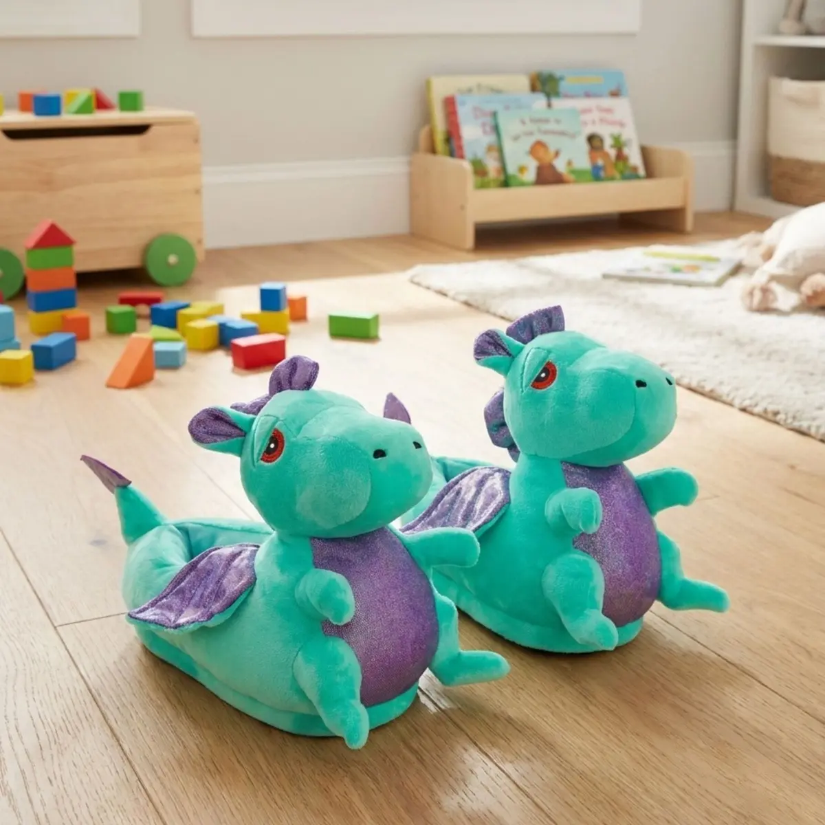 Kids Soft Green Non-Slip Dragon Novelty Slippers One Size 1