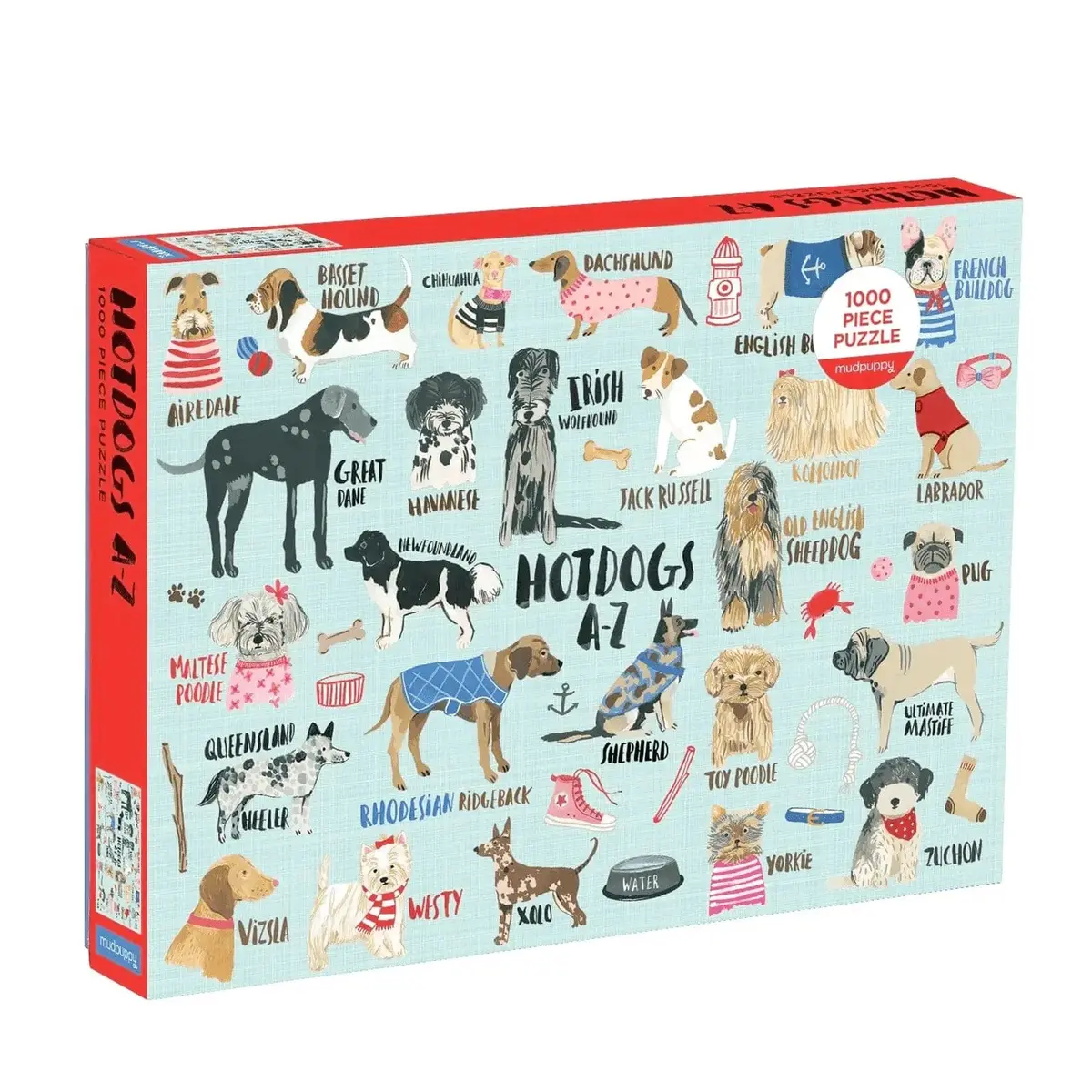 Hot Dogs A-Z Jigsaw Puzzle Bulldog Lab Pug Hound 1000 Pieces 1