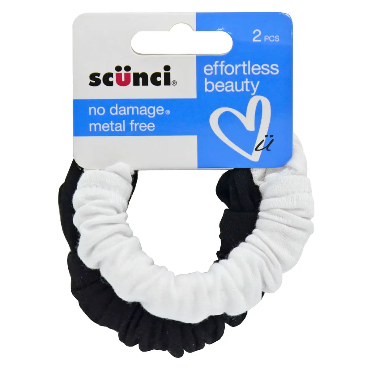Scunci Pack Of 2 Scrunchies Hair Elastics Metal Free Black White 1