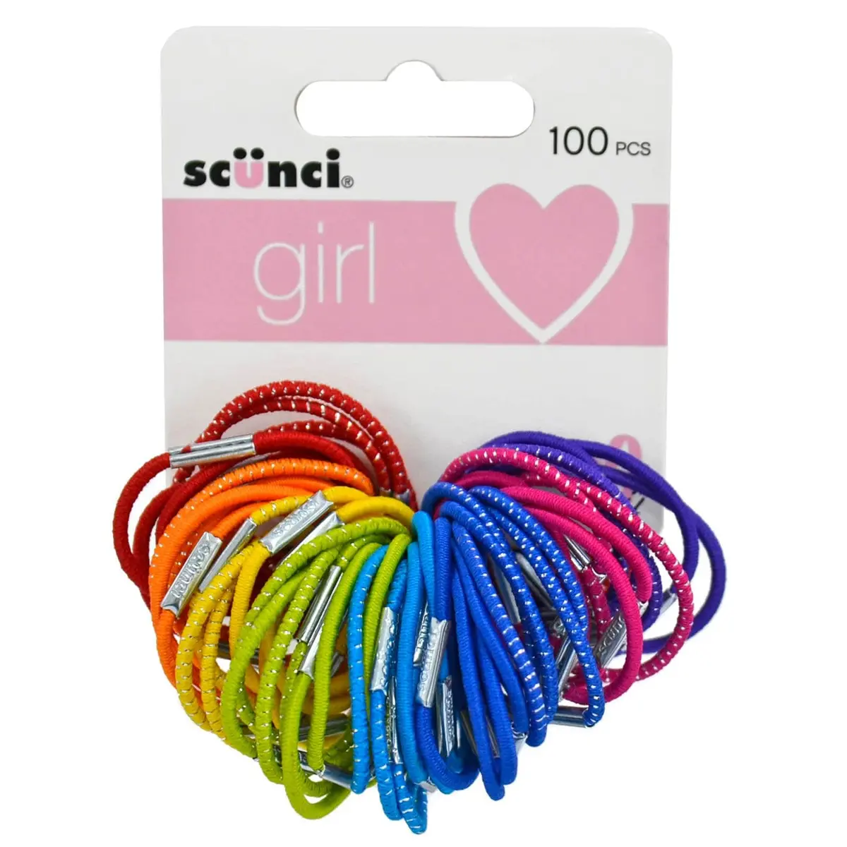 Scunci Girl Pack Of 100 Elastic Hair Bands Bobbles Ties Rainbow 1