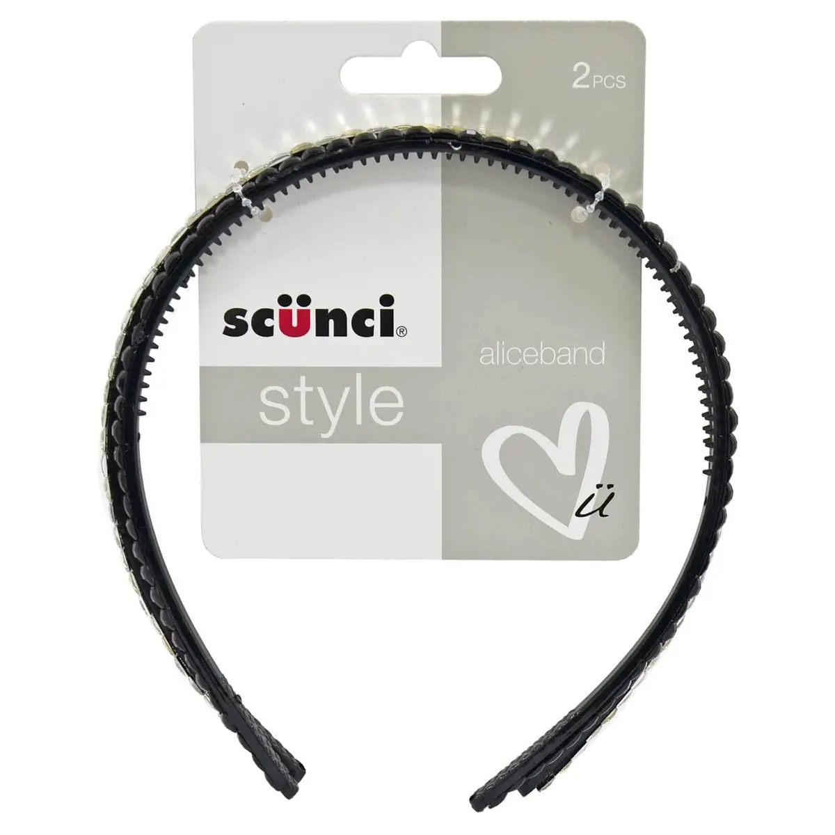 Scunci Style Pack Of 2 Headbands Alice Bands Jewel Black Silver 1