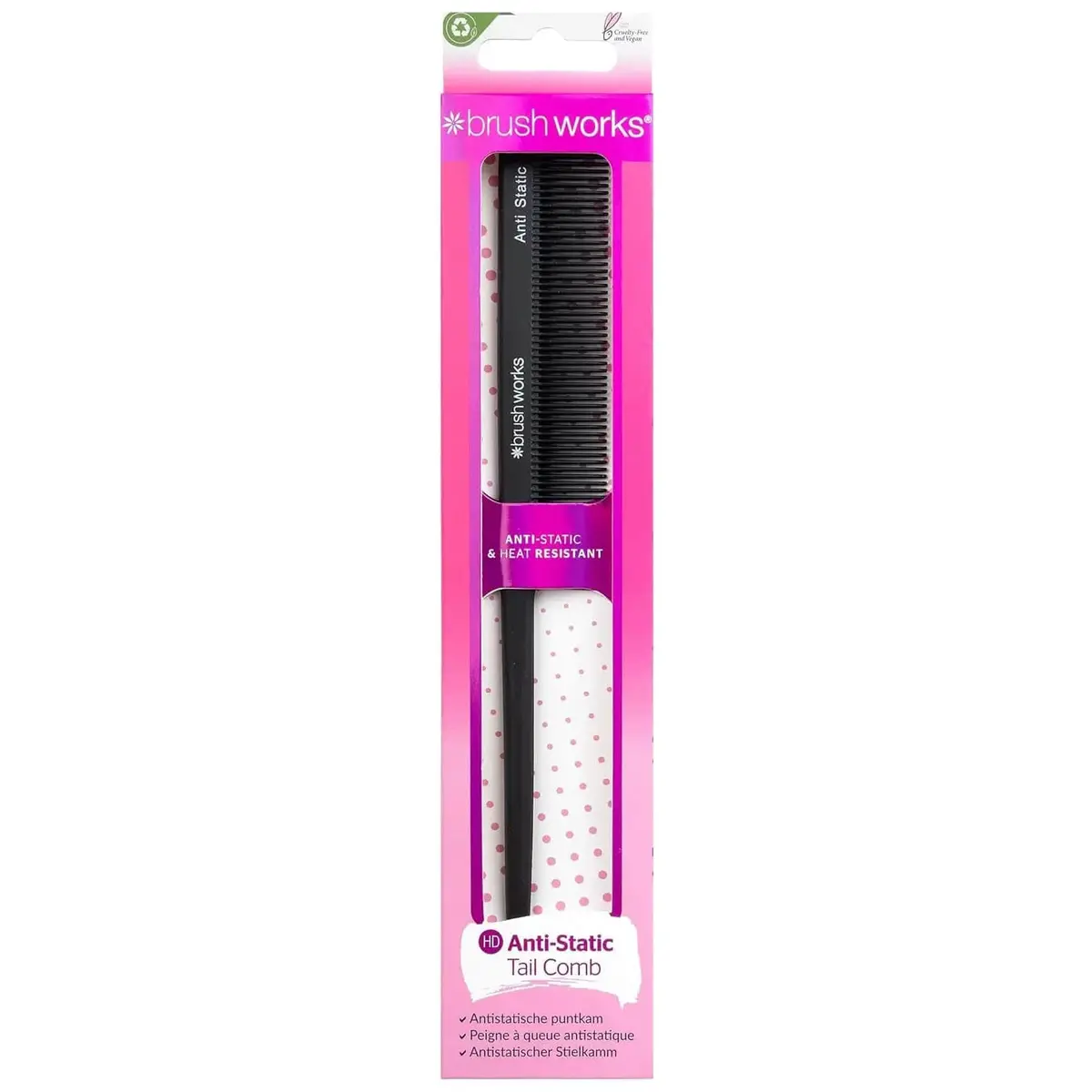 Brushworks Anti Static Tail Comb Heat Resistant Carbon Black 1