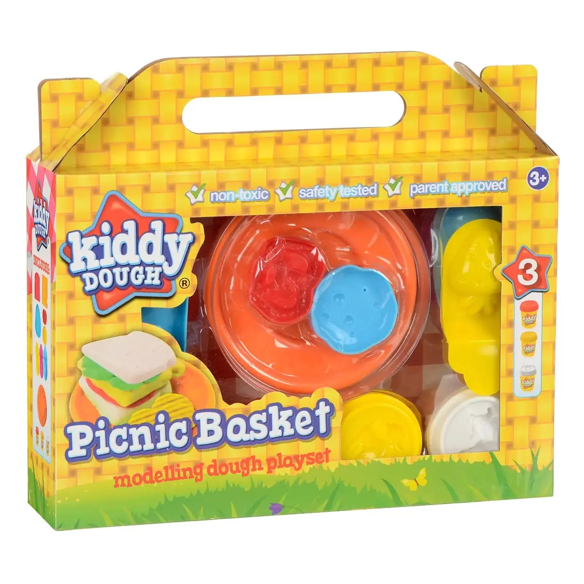 Kiddy Dough Picnic Basket Modelling Play Set 3 Tubs Creative Fun 1