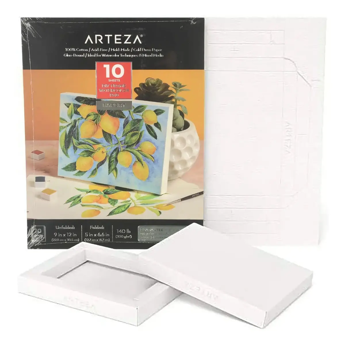 Arteza Expert Diy Frame Watercolour Pad 100% Cotton 9" X 12" 10 Sheets 1