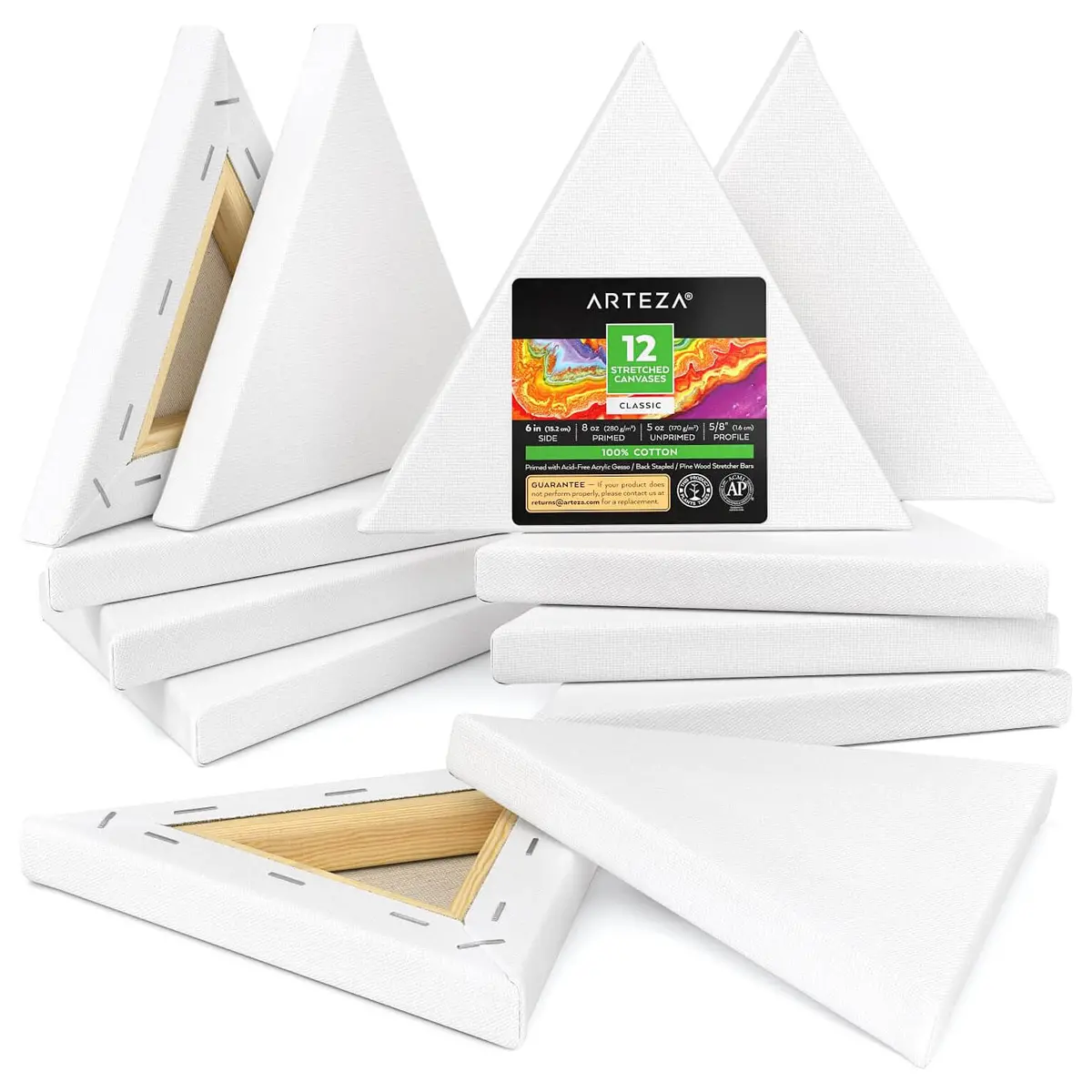 Arteza Classic Triangle Stretched Canvas Pack Gesso Primed White 1