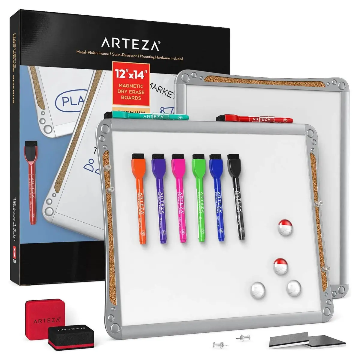 Arteza Framed Magnetic Whiteboards With Cork 12" X 14" Pack Of 2 1