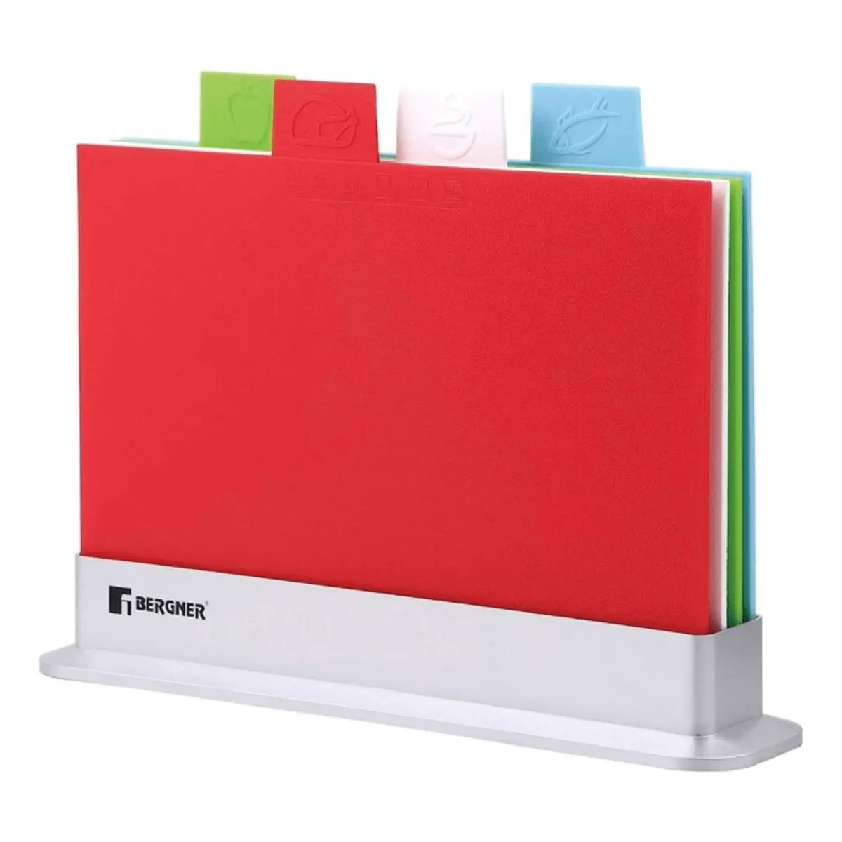 Bergner Colour Coded 4 Chopping Board Kitchen Set With Holder 1