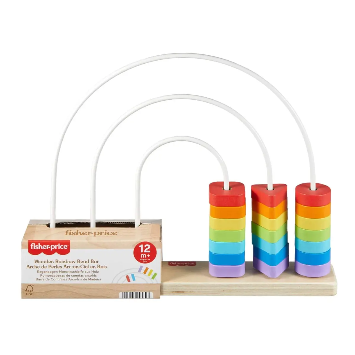 Fisher-Price Wooden Rainbow Bead Bar Count Shapes Colours 1