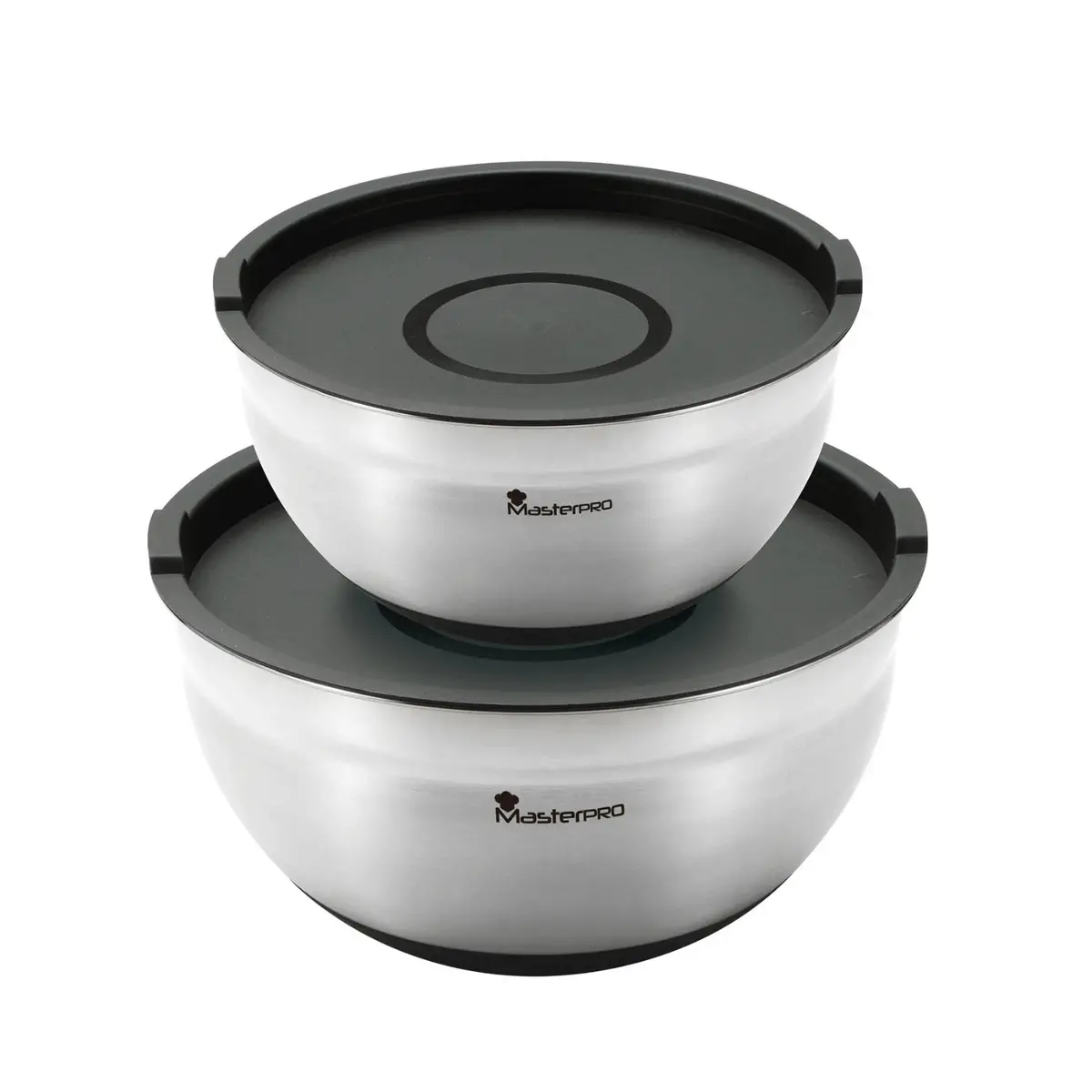 Masterpro 4Pc Stainless Steel Stackable Mixing Bowl Set Lids 1