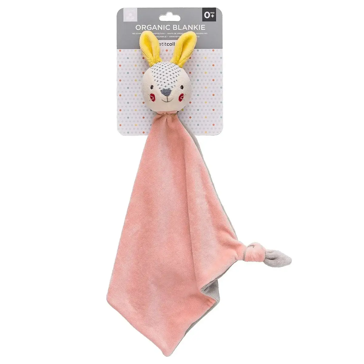Baby Bunny Organic Cotton Blankie Soft Pink Grey Square 41Cm 1