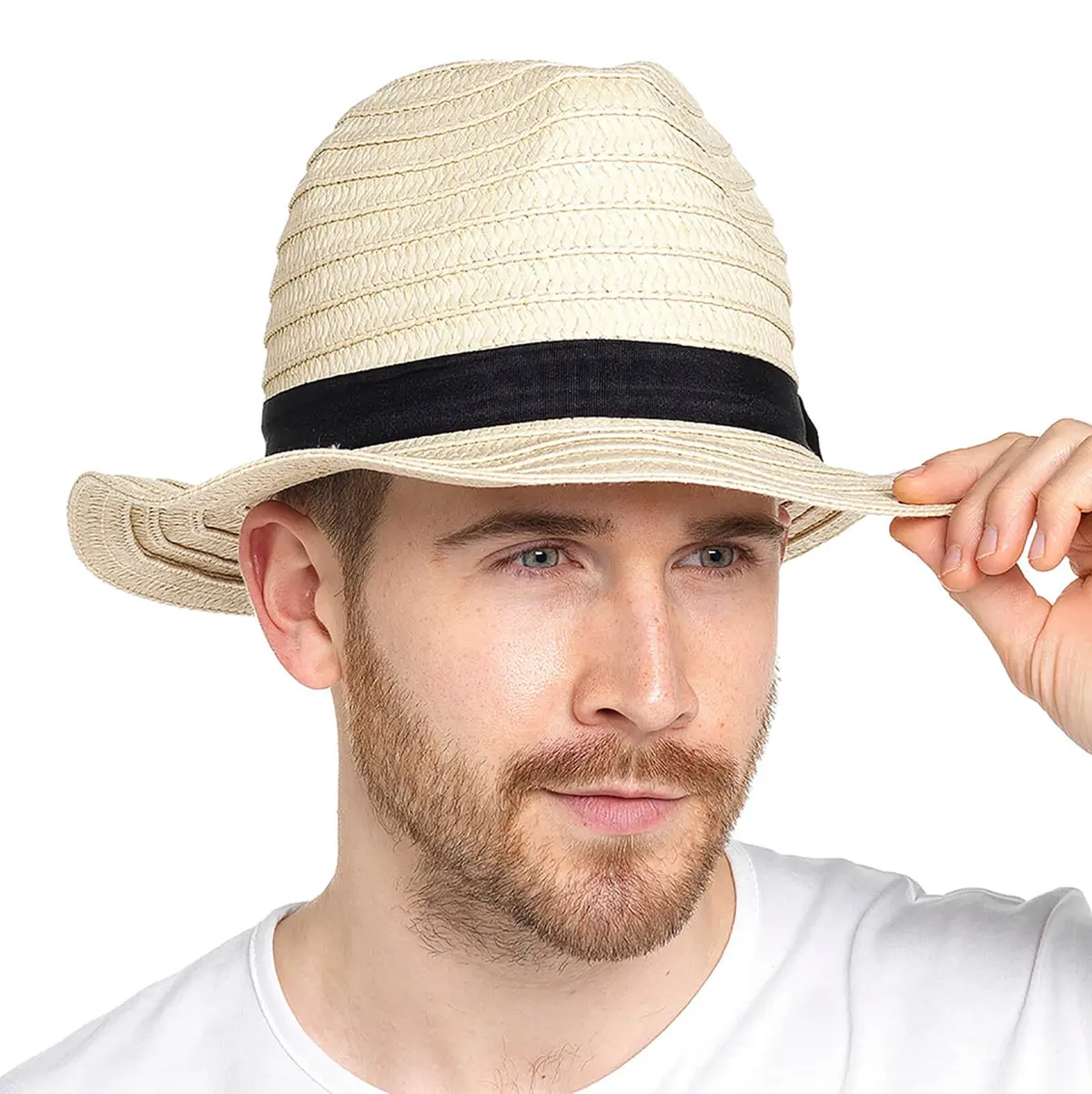 Mens Fedora Hat Straw Classic Panama Summer Holiday Headwear 1