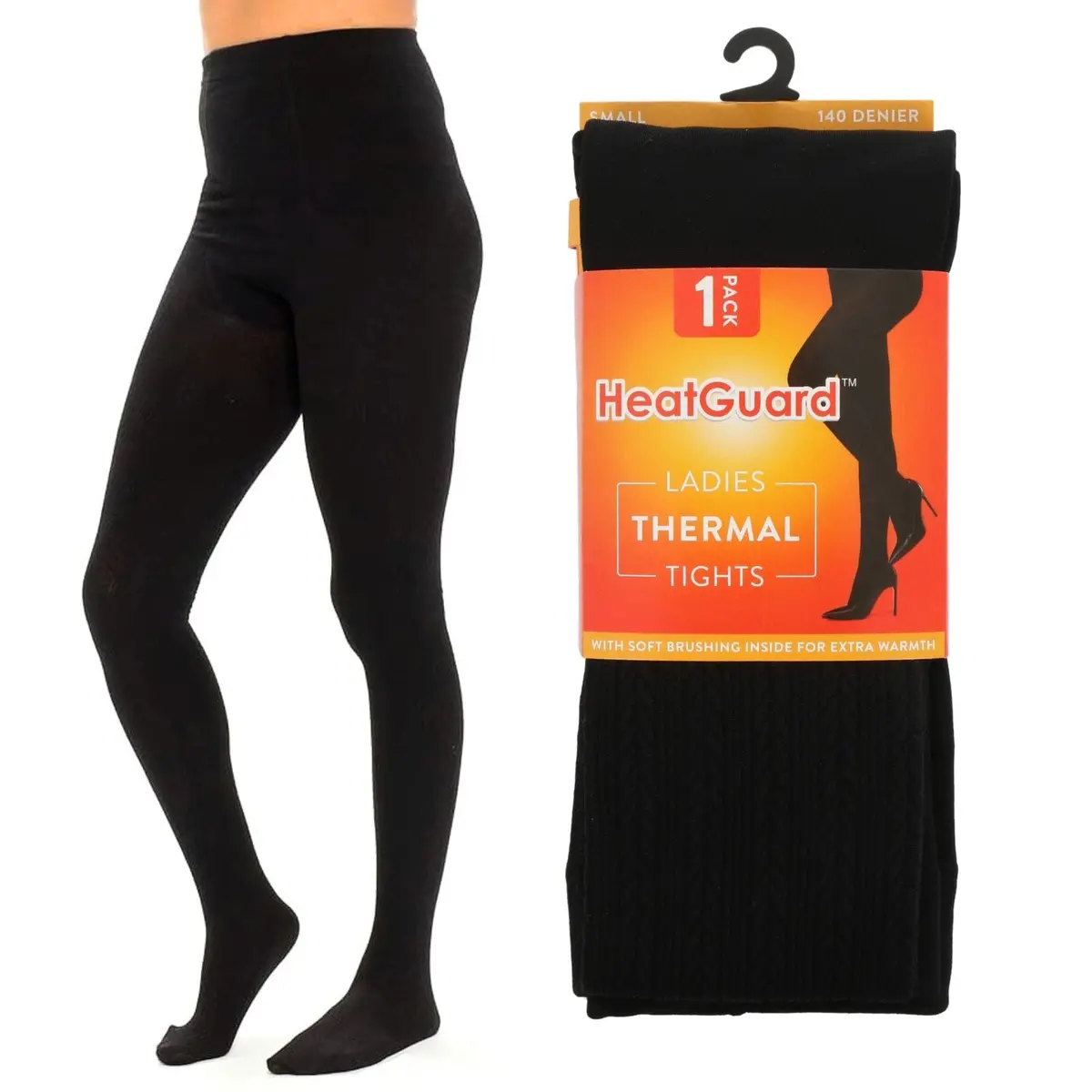Womens Heatguard 140 Denier Thermal Tights Black Brushed Lining Cable 1
