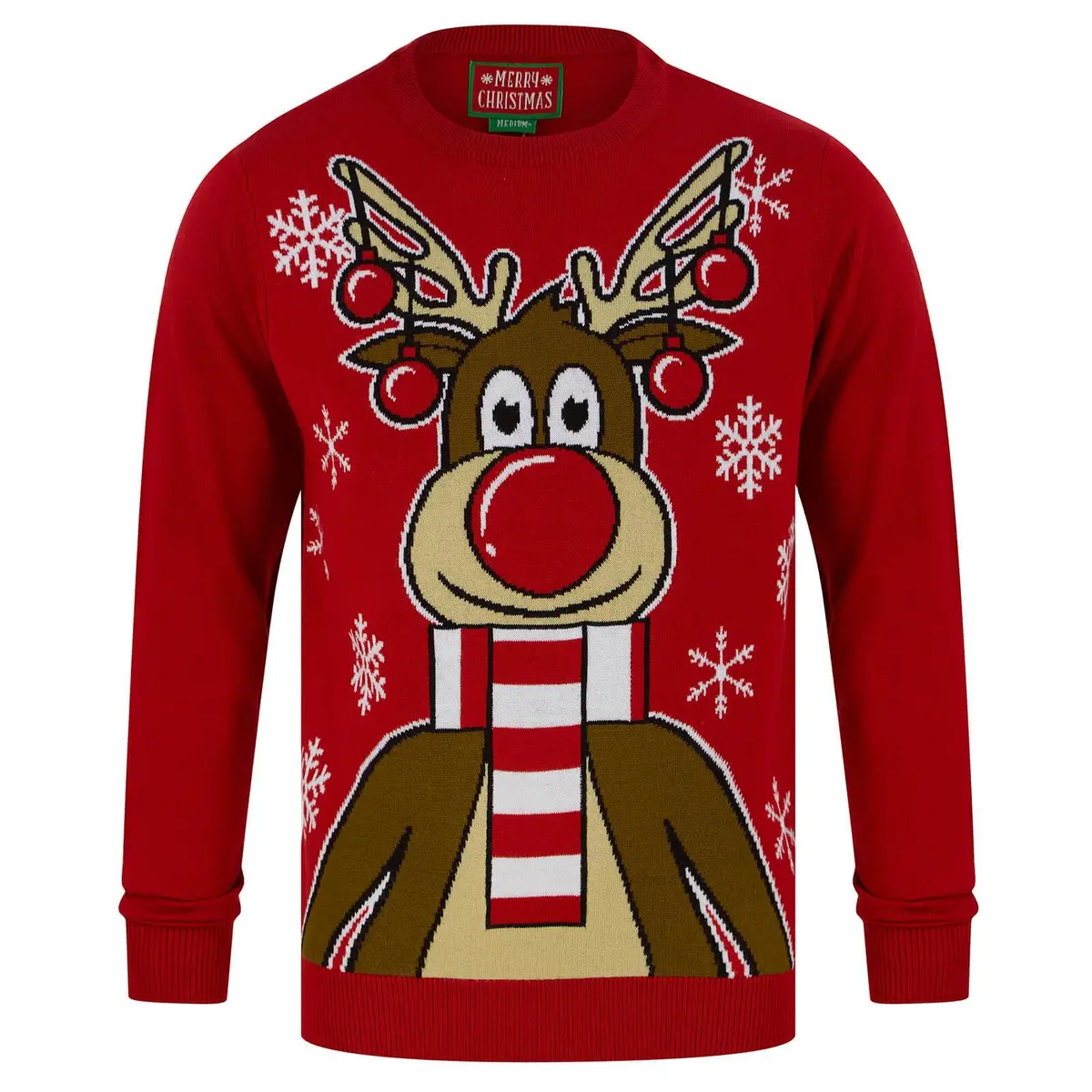 Mens Christmas Jumper Festive Rudolph With Scarf 1