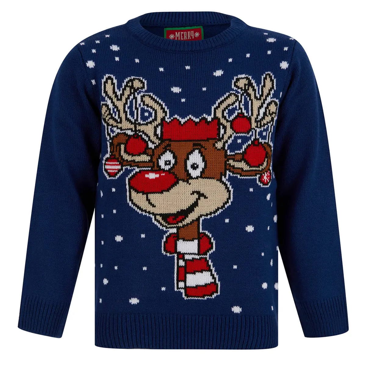 Kids Led Reindeer Christmas Jumper Light Up Baubles 1