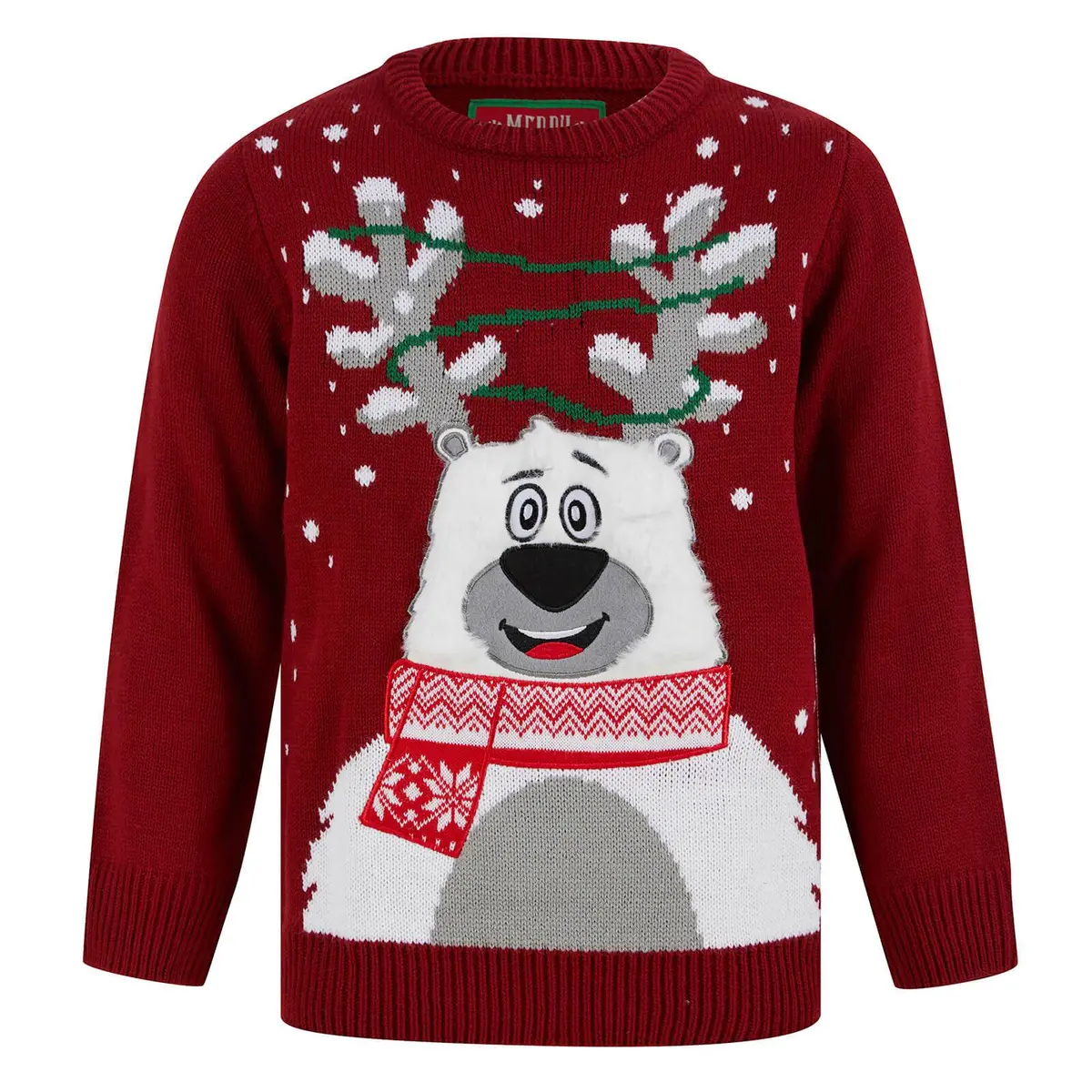 Kids Led Fluffy Polar Bear Christmas Jumper Light Up 1