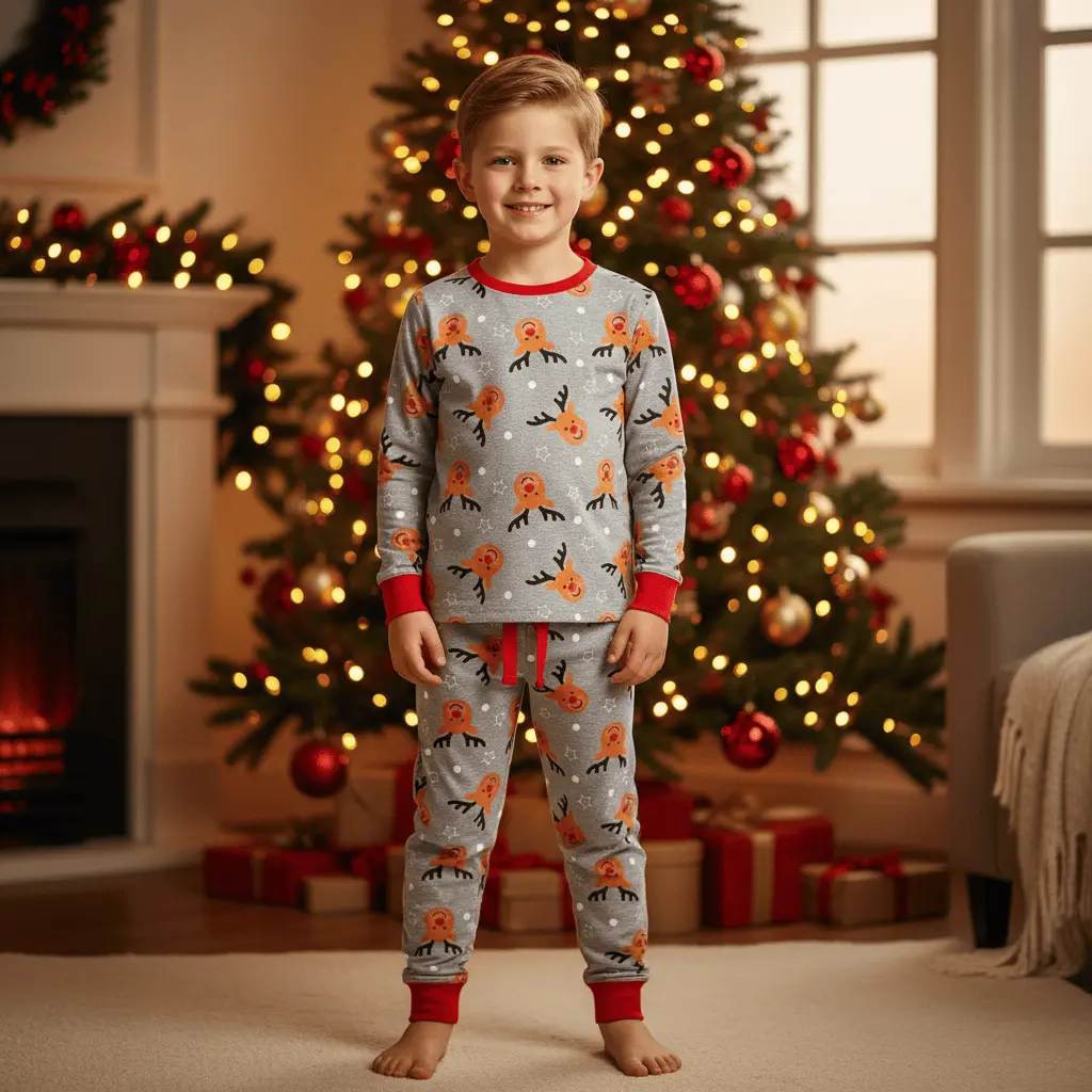 Kids Boys Christmas Pyjama Set Rudolph Print Navy Grey 6