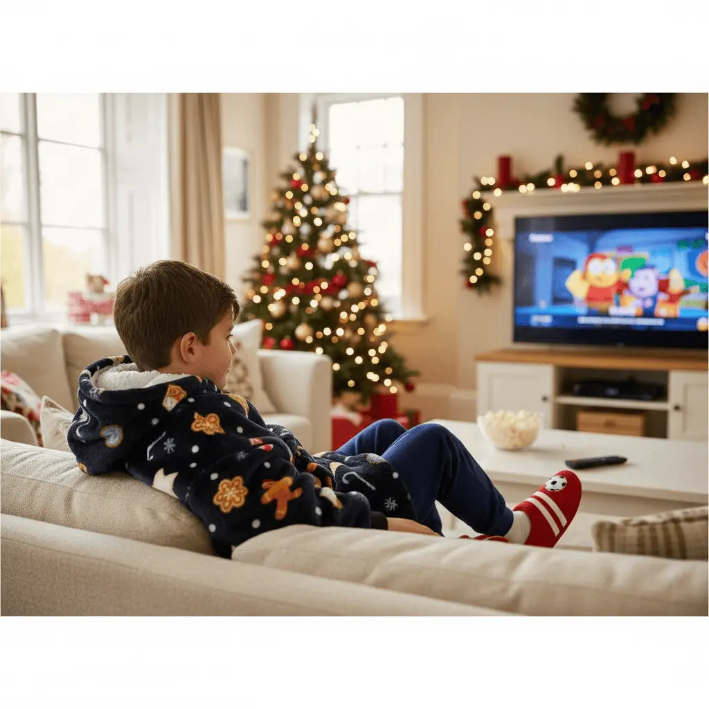 Kids Christmas Hoodie Blanket Festive Fleece Hooded Top One Size 2