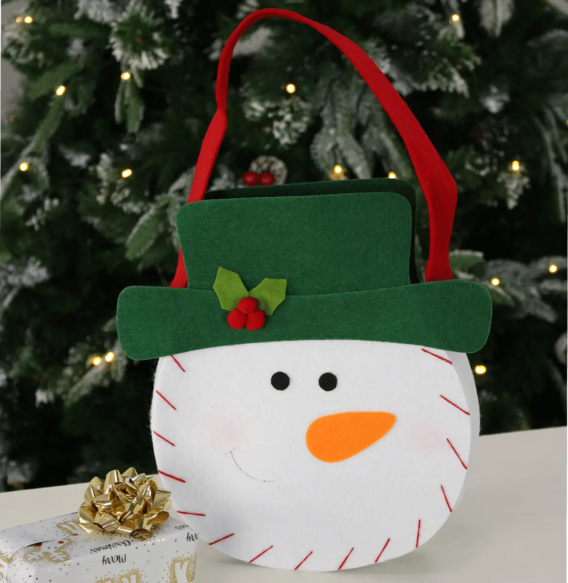 Christmas Snowman Head Felt Gift Hand Bag Decoration 1