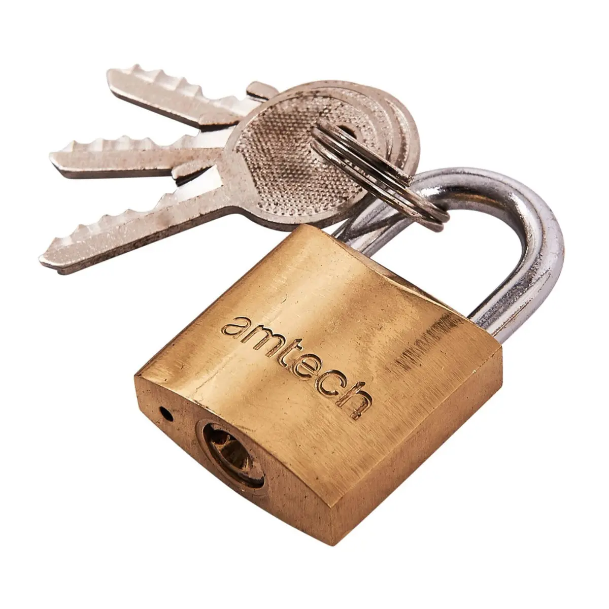 Amtech Brass Padlock Heavy Duty Steel Shackle 3 Keys 1