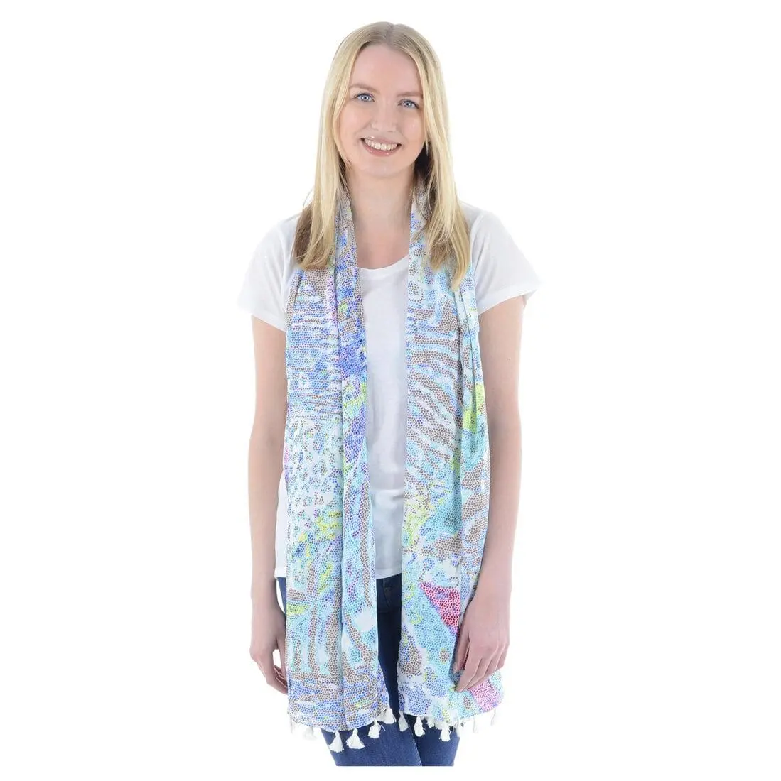 Womens Sheer Summer Scarf Pastel Mosaic Print Amadar 1