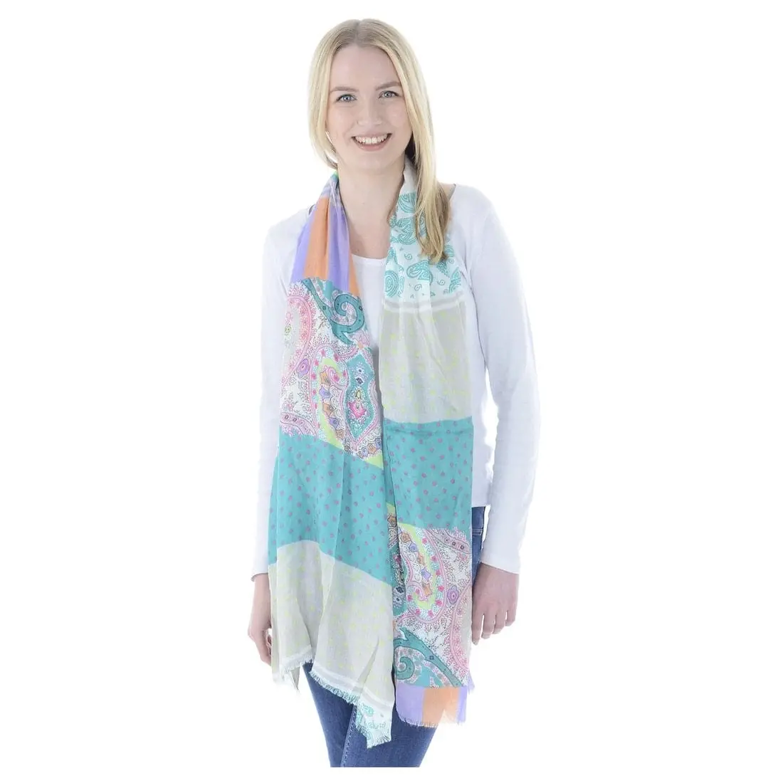 Womens Sheer Summer Scarf Multicoloured Print Andreoli 1