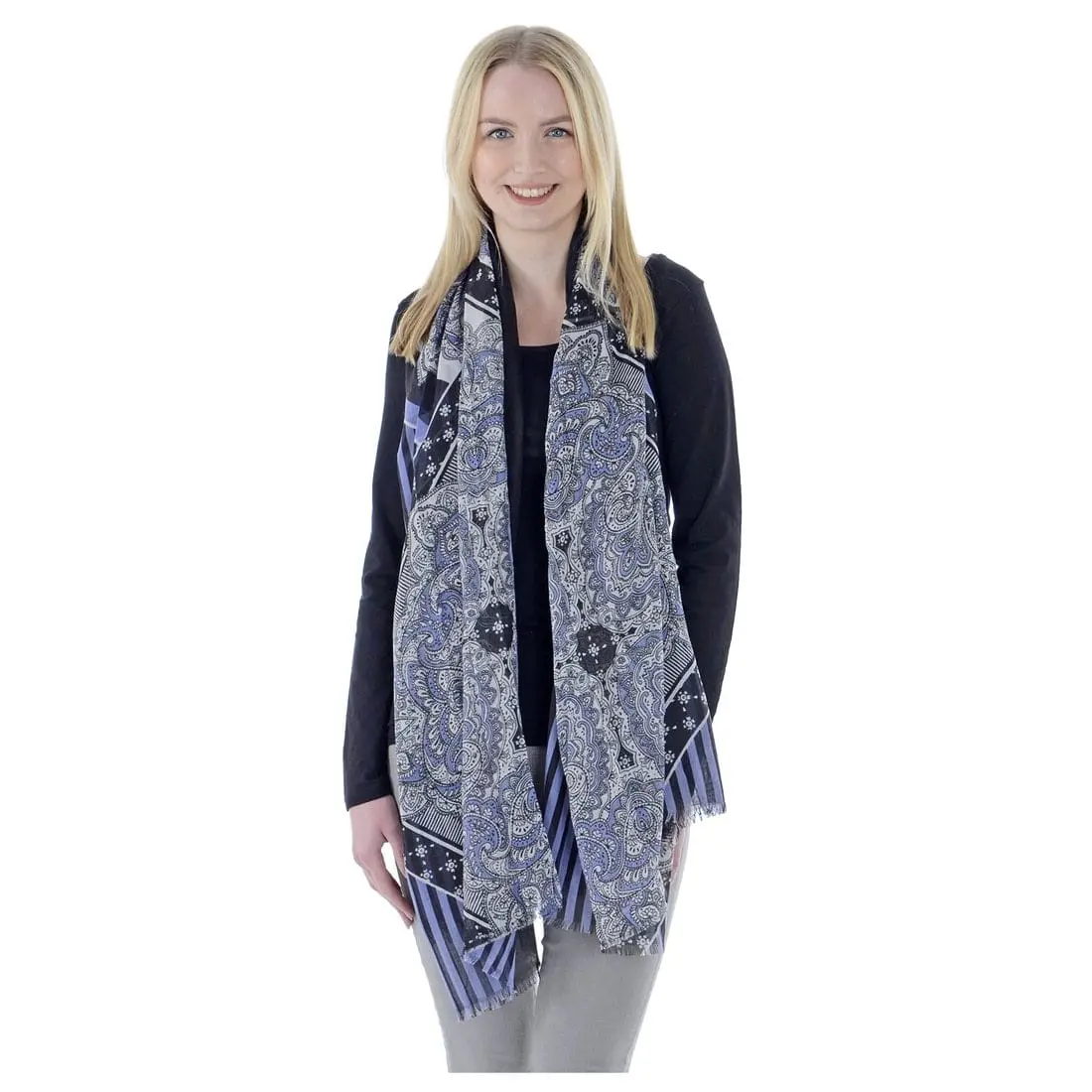Womens Sheer Summer Scarf Black Lilac Begonia 1