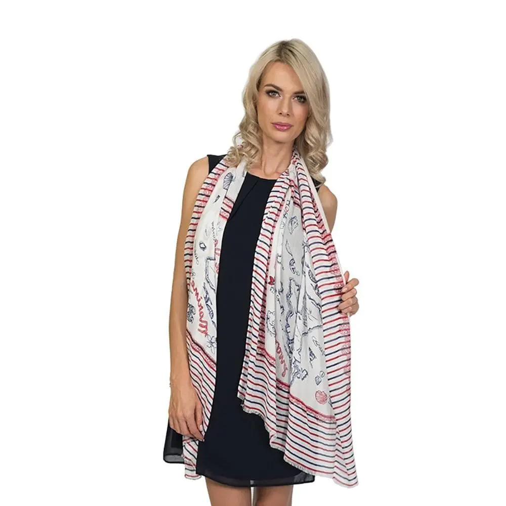 Womens Lightweight Nautical Scarf Treasure Map Design 1