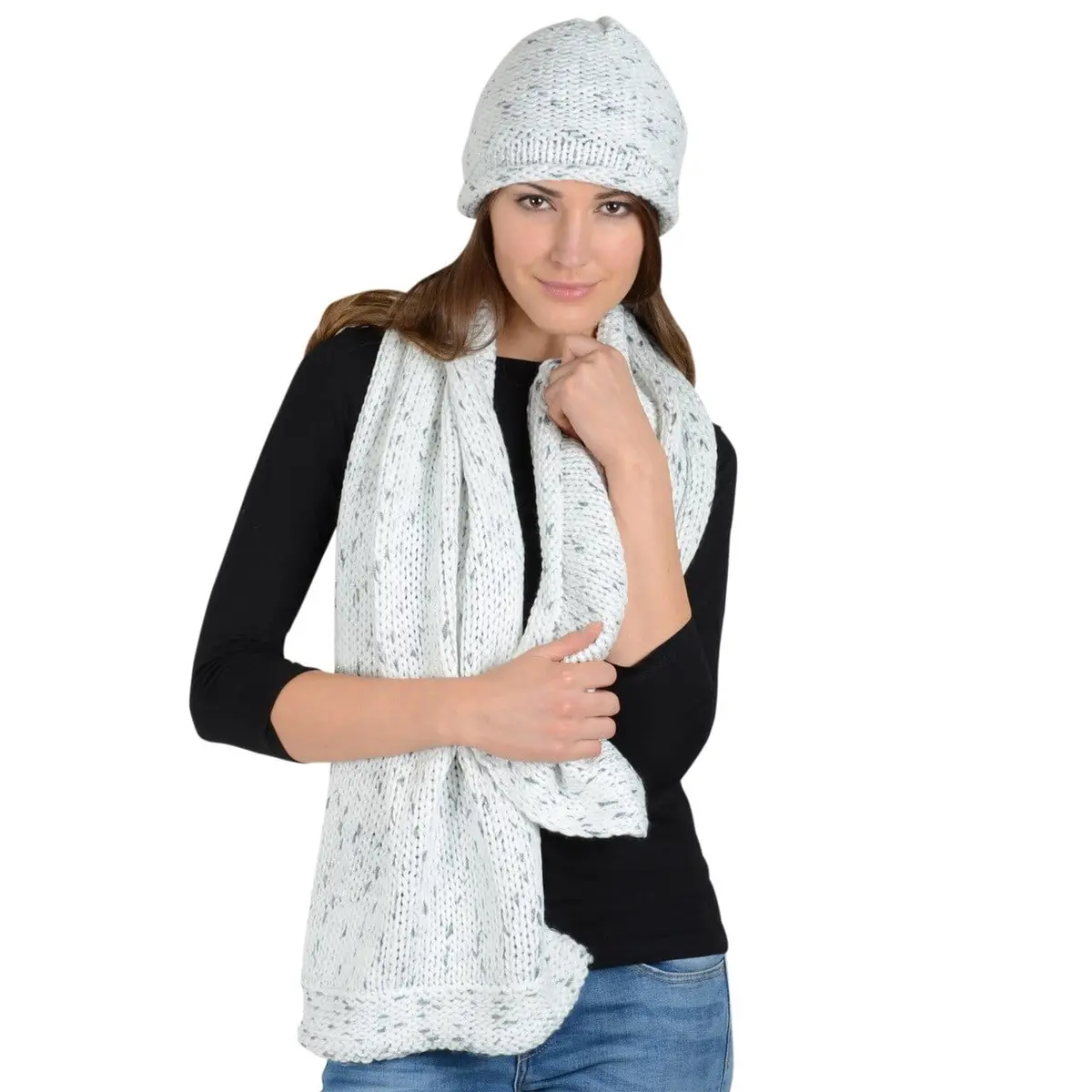 Khloe Ivory Winter Accessories With Grey/Silver Threads 1