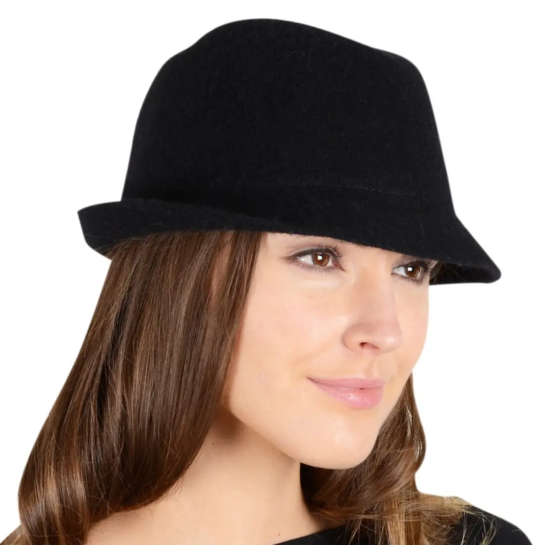 Womens Lana Wool Hat With Shaped Brim Black Or Blackberry 1