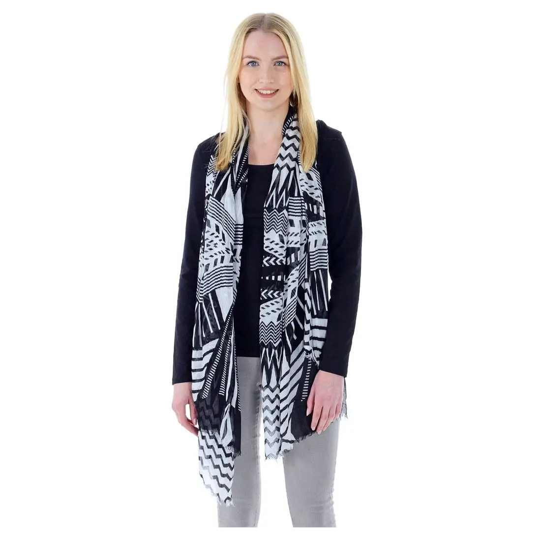 Womens Summer Scarf Black White Abstract Monochrome Ludvica 1