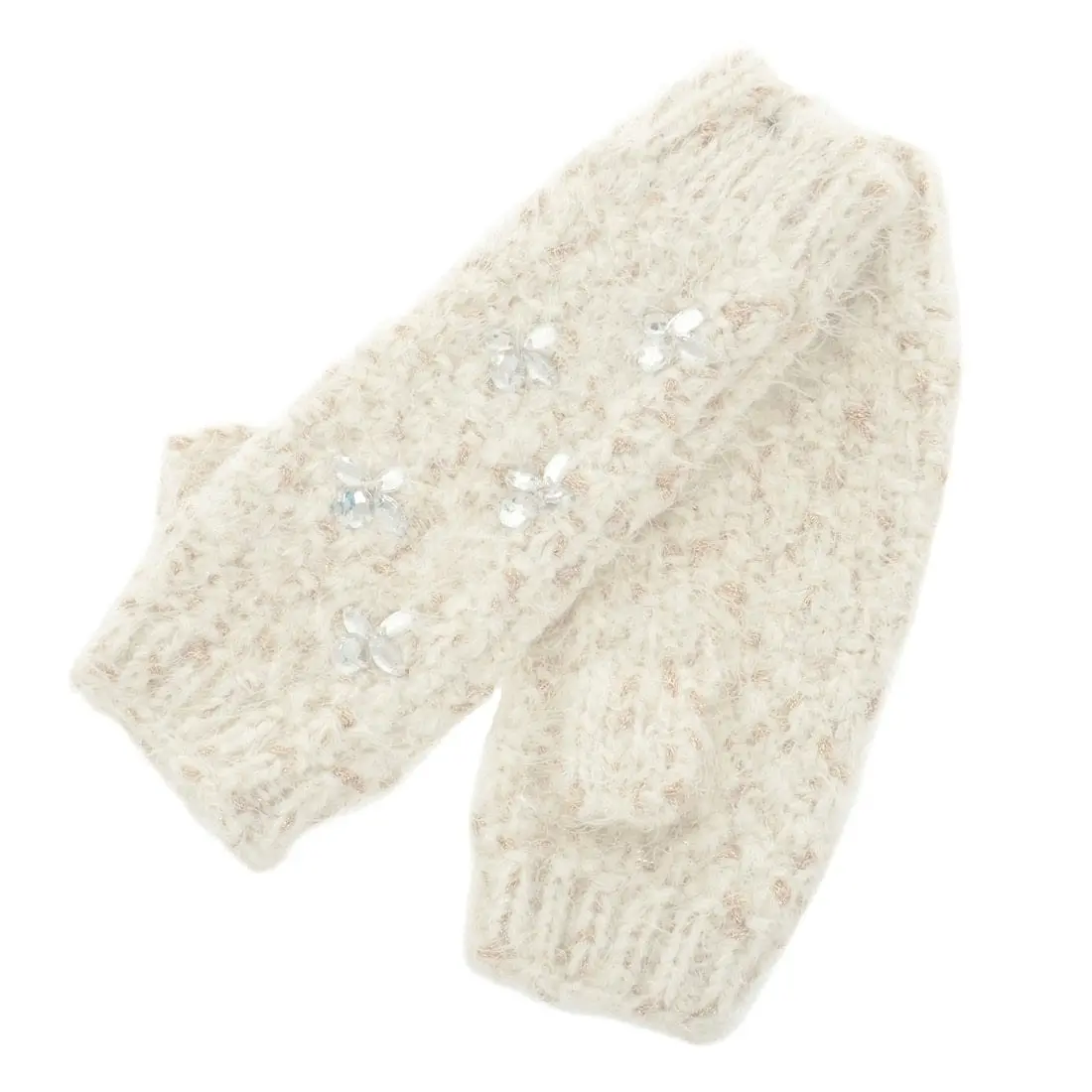 Maddie Womens Ivory Fingerless Mitten Gloves With Jewels 1