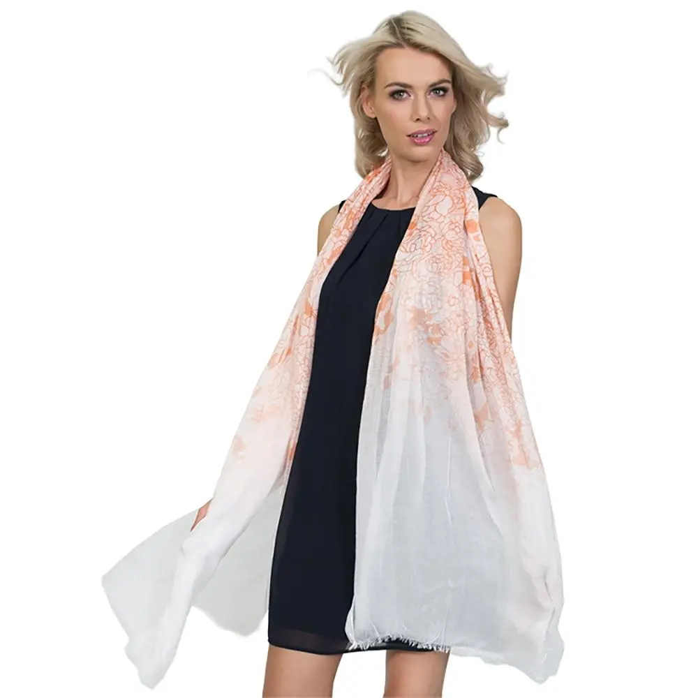 Womens Sheer Summer Scarf Coral Flowers Oriana 1