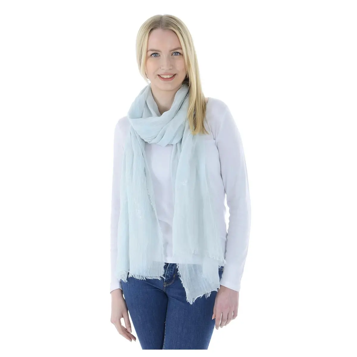 Womens Sheer Summer Scarf Silver Leaf White Mint 2