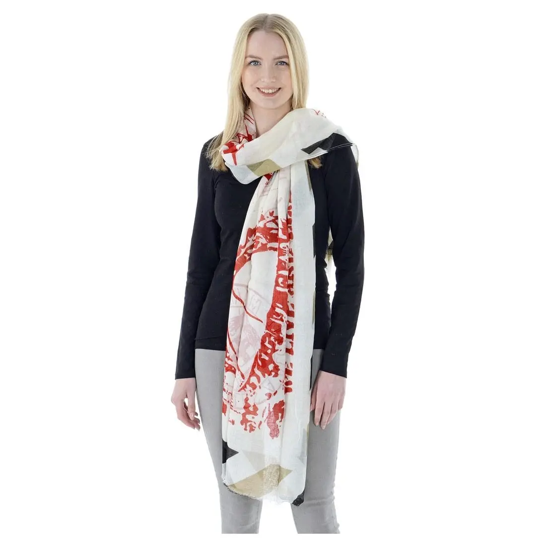 Womens Sheer Summer Scarf Retro Postal Print Neptuna 1