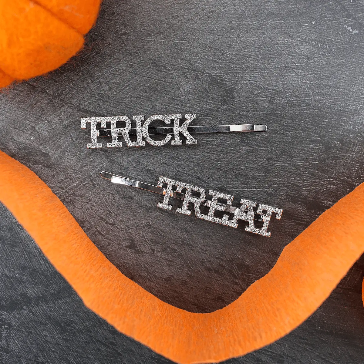 Halloween Hair Slides Set Silver Diamante Letters Slogan Clips 1