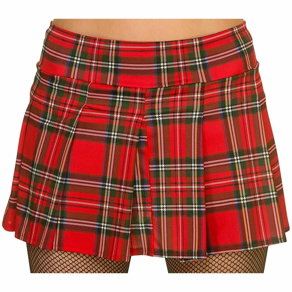 80S Red Tartan Plaid School Skirt Punk Fancy Dress Costume 1