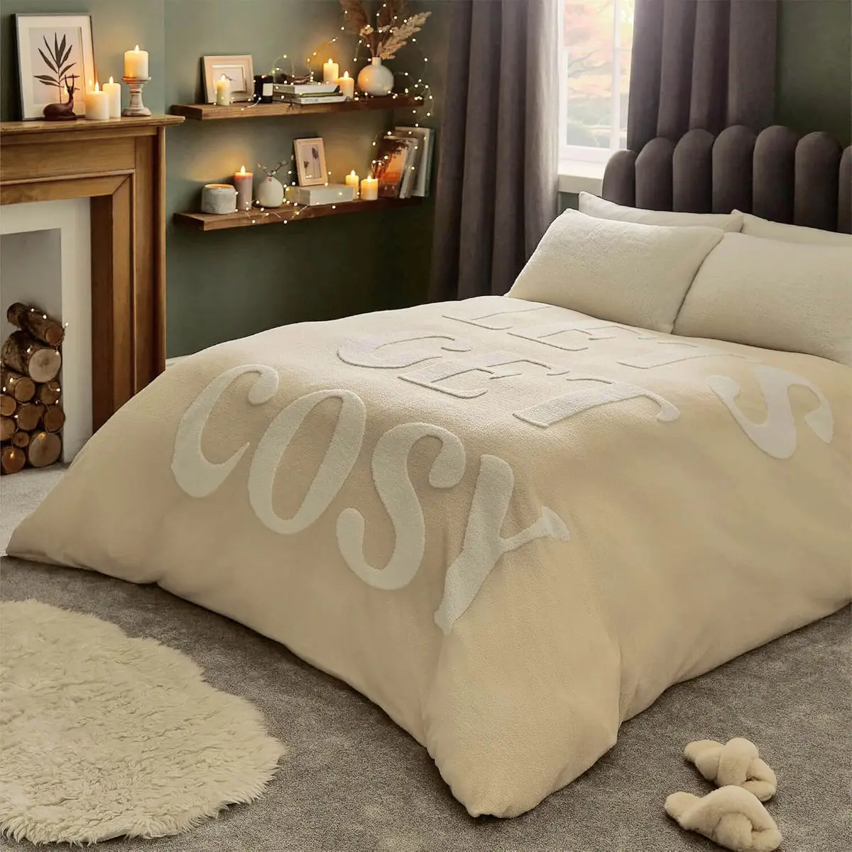 Silentnight Lets Get Cosy Supersoft Fleece Duvet Set White Cream 1
