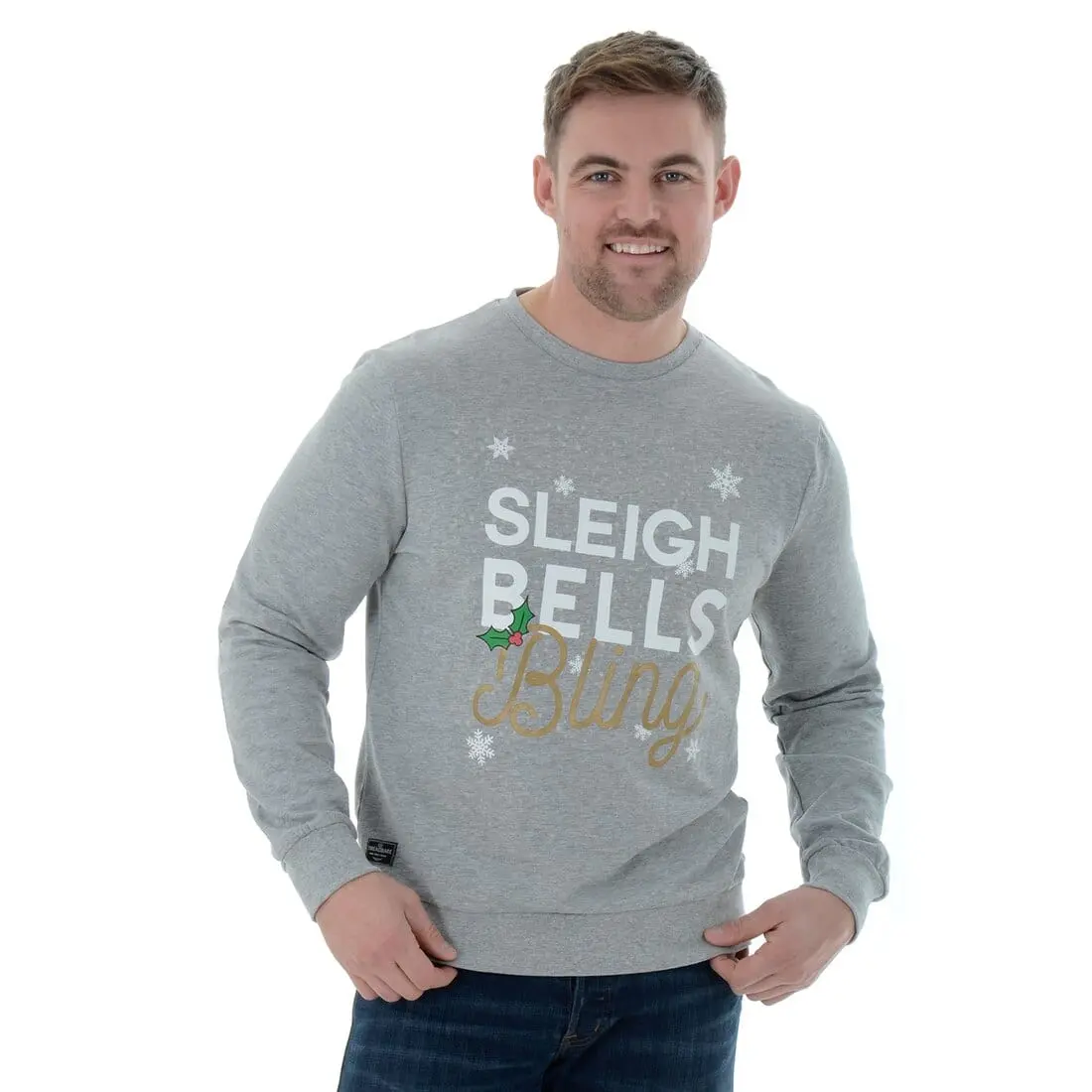 Mens Novelty Christmas Jumper Sweatshirt Sleigh Bells Bling 1