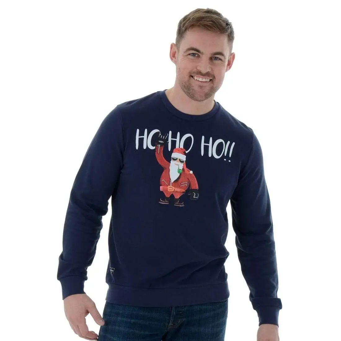 Mens Novelty Navy Santa Christmas Jumper Sweatshirt Ho Ho Ho 1