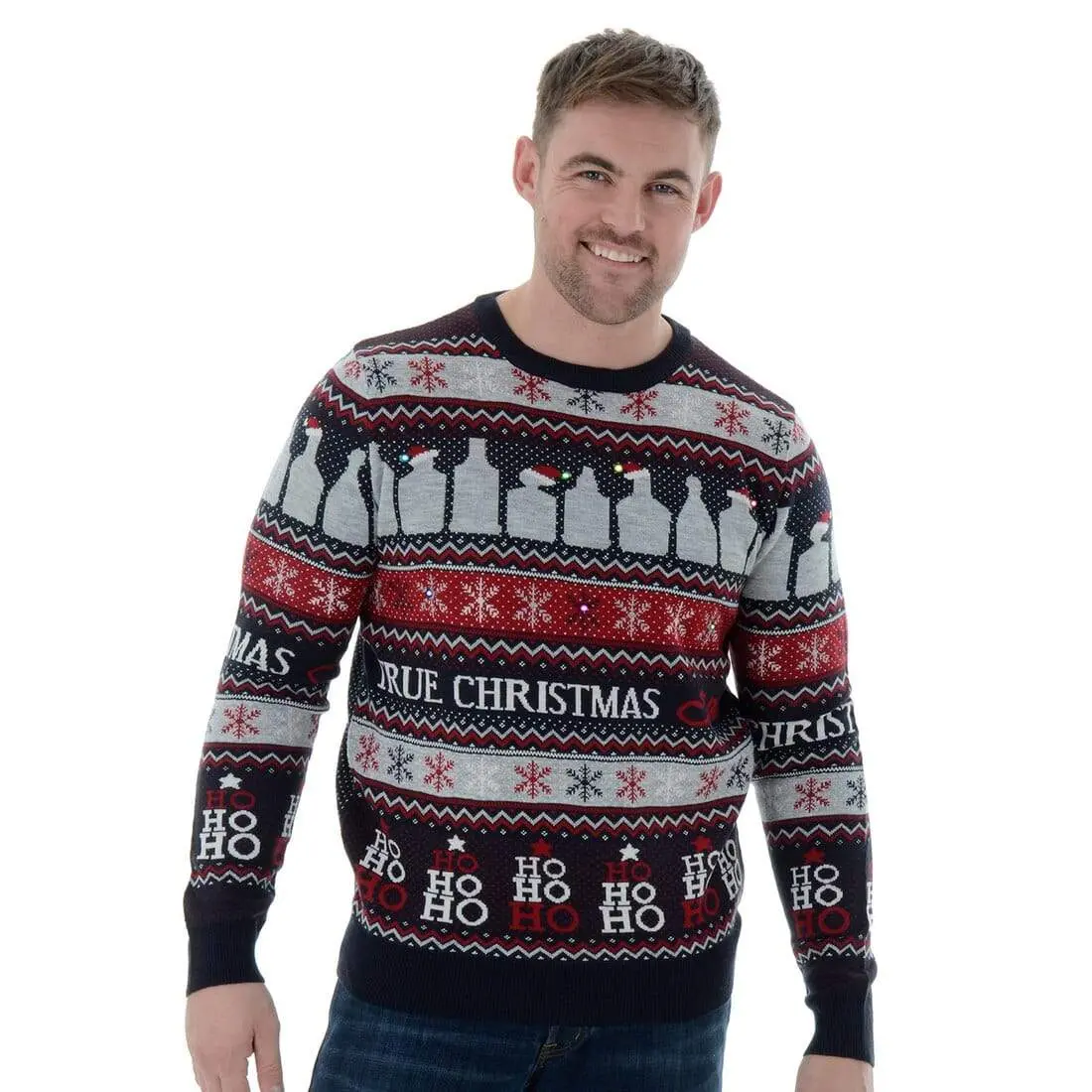 Mens Novelty Light Up Knitted True Christmas Spirit Jumper 1