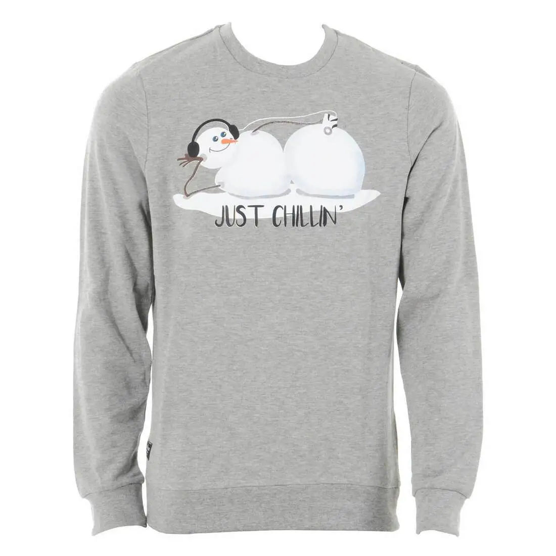 Mens Sweater Just Chillin Snowman Grey Crew Neck Jumper 1