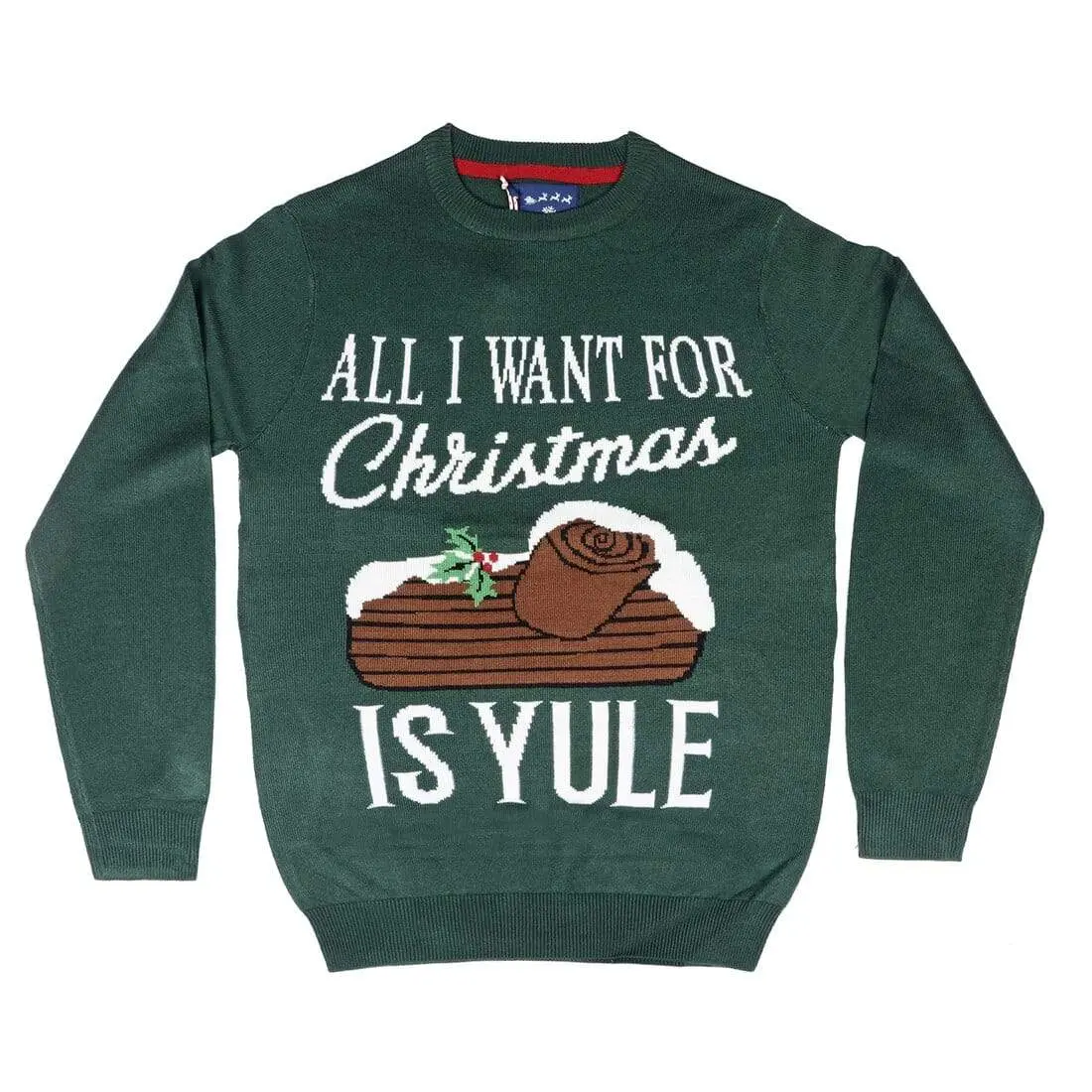 Mens Christmas Jumper All I Want Is Yule Slogan Green Xmas Fun 1